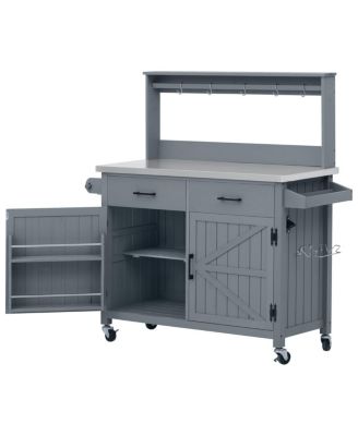  Outdoor Kitchen Island with Stainless Steel Top and Storage