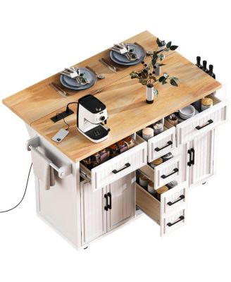  Rolling Kitchen Island Power, Storage, Drop Leaf
