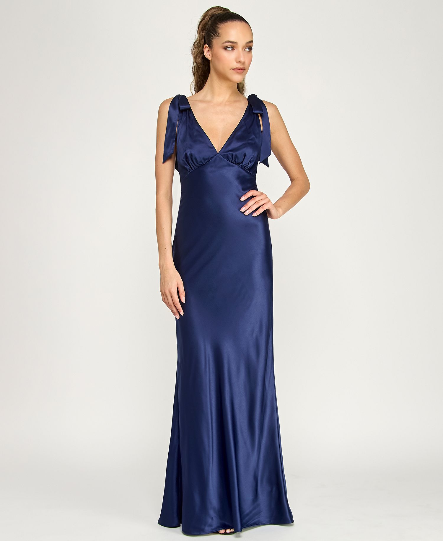 B Darlin Juniors' Sleeveless Satin Maxi Dress (Navy)