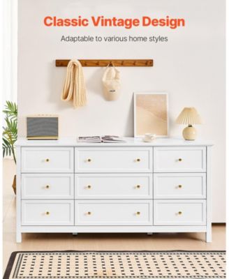 9 Drawer Dresser, Wooden Chest of Drawers with Sliding and Anti