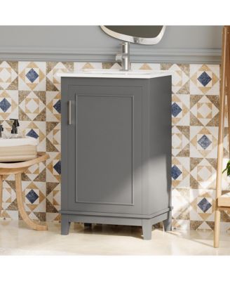 20" Small Bathroom Vanity with Ceramic Basin, Bathroom Storage Cabinet with Soft-Close Door