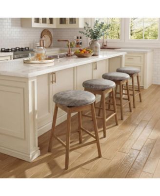 25'' Swivel Counter Height Barstools Set of 4 w/Solid Wood Legs and Footrests