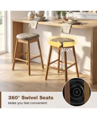 25'' Swivel Counter Height Barstools Set of 2 w/Solid Wood Legs and Footrests