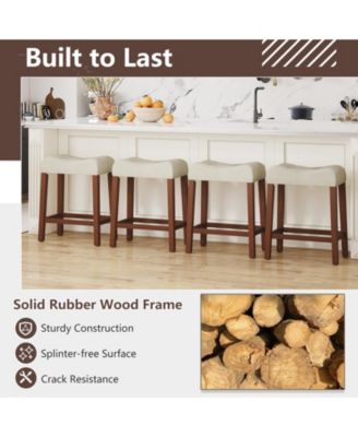 24 Saddle Bar Stools Set of 4 w/ Footrest Rubber Wood Frame for Kitchen Island