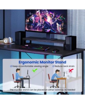 L-Shaped Reversible Gaming Desk with LED Lights, Power Outlets, Monitor Stand and Hutch