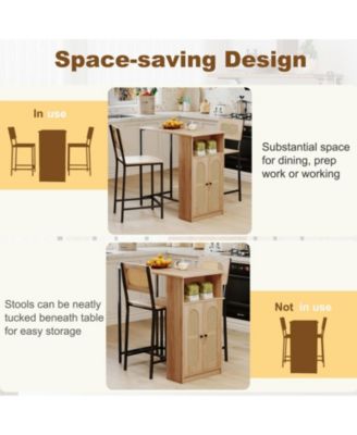 3-Piece Bar Table and Chairs Set with Storage Shelves and Footrests