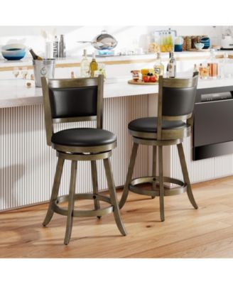 Swivel Bar Stools Solid Rubber Wood Frame Set of 2 for Kitchen Island
