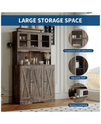 Farmhouse Kitchen Pantry Cabinet Hutch with Shelves and Doors