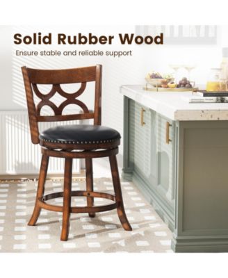 26'' Counter Height Bar Stools Set of 2 w/Rubber Wood Frame Upholstered Seat