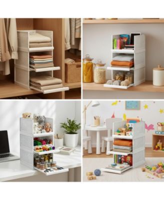 3 Pack Stackable Closet Organizers Plastic Drawers Space Saving Bins for Wardrobe Pantry Kitchen Bathroom Office