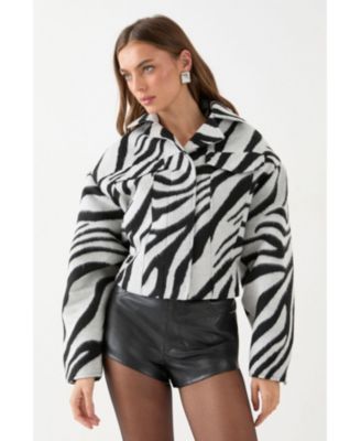 Women's Zebra Cropped Collared Jacket