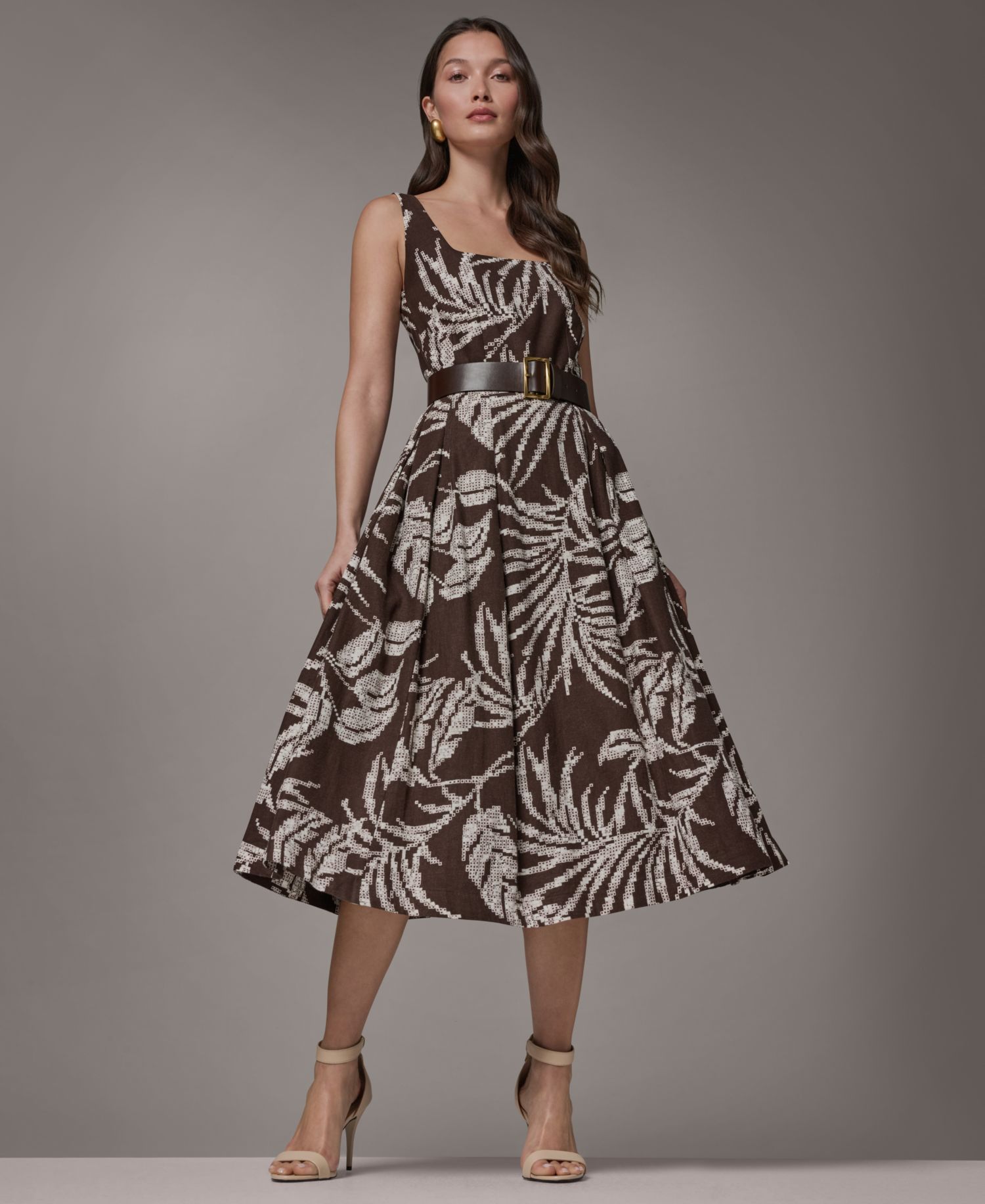 Women's Printed Square Neck Midi Dress