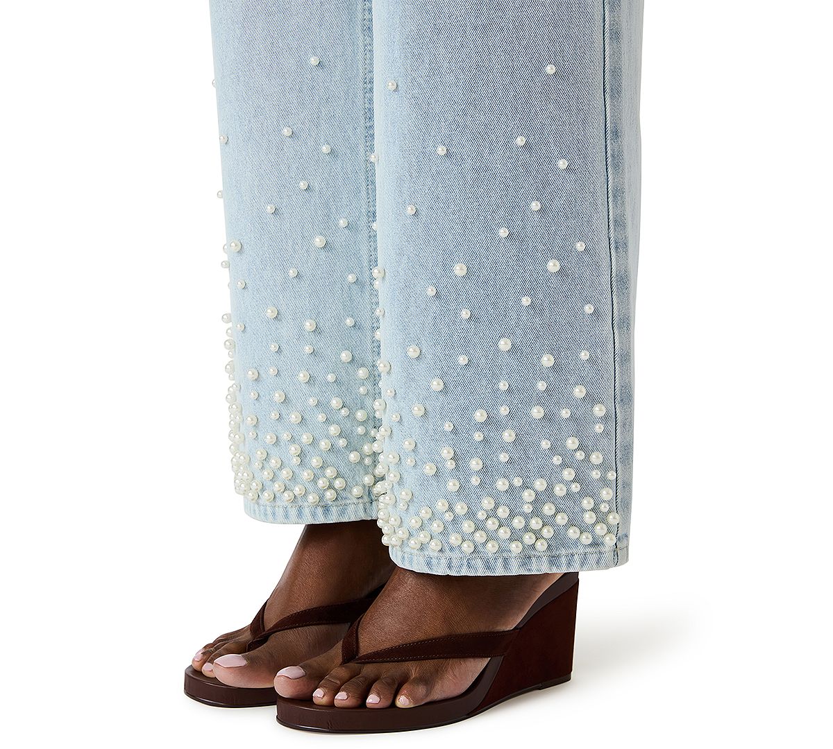 Steve Madden Women's Sydnee Straight-Fit Pearl Embellished Jeans view 4 — MAYCSS fashion products