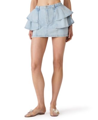 Women's Peplum Fringe Mini Denim Skirt
