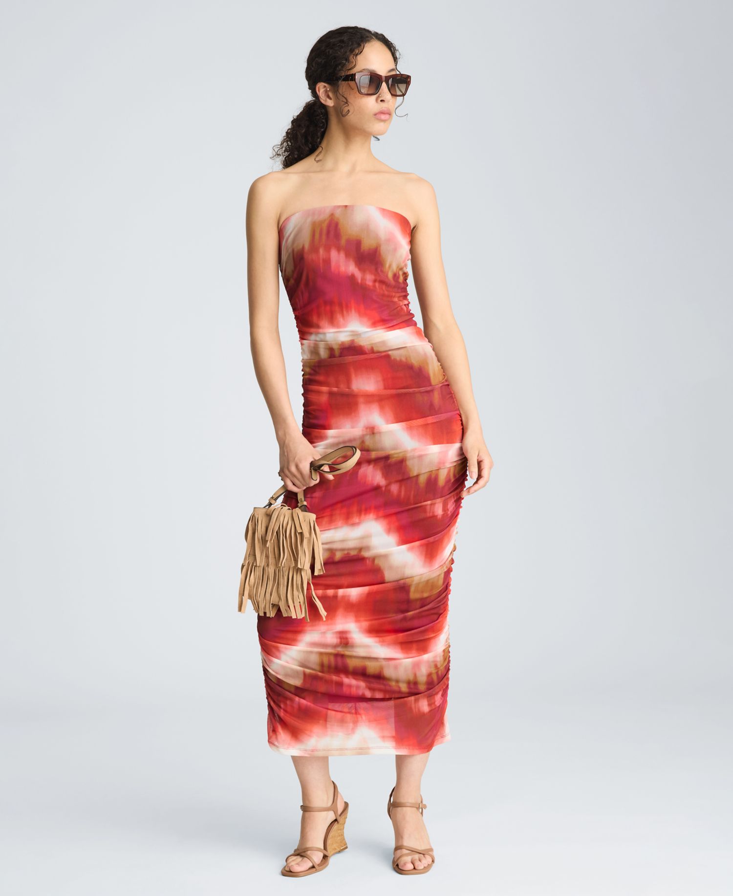 Women's Strapless Ruched Midi Dress
