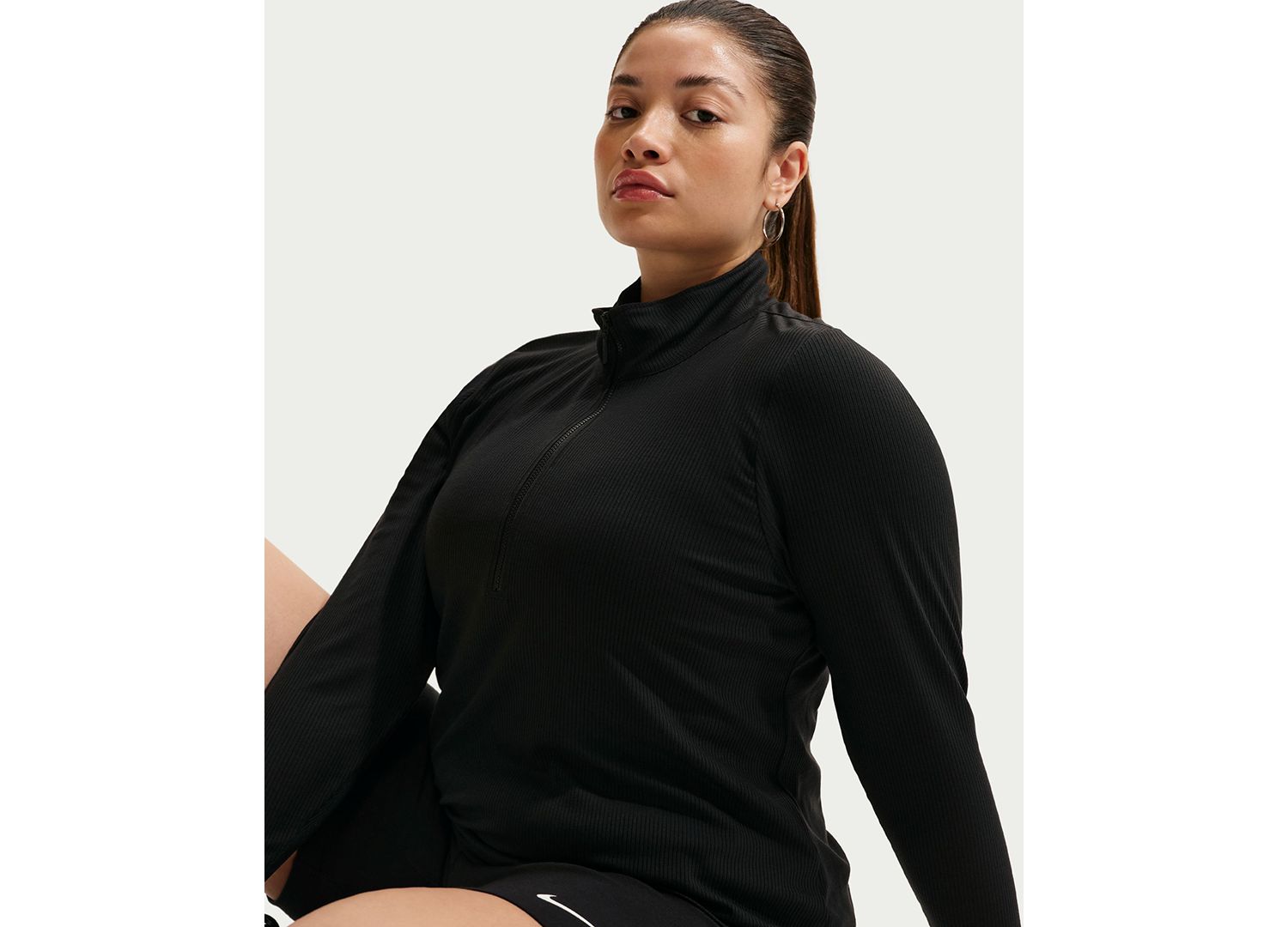 Plus Sportswear Ribbed Quarter-Zip Long-Sleeve Top
