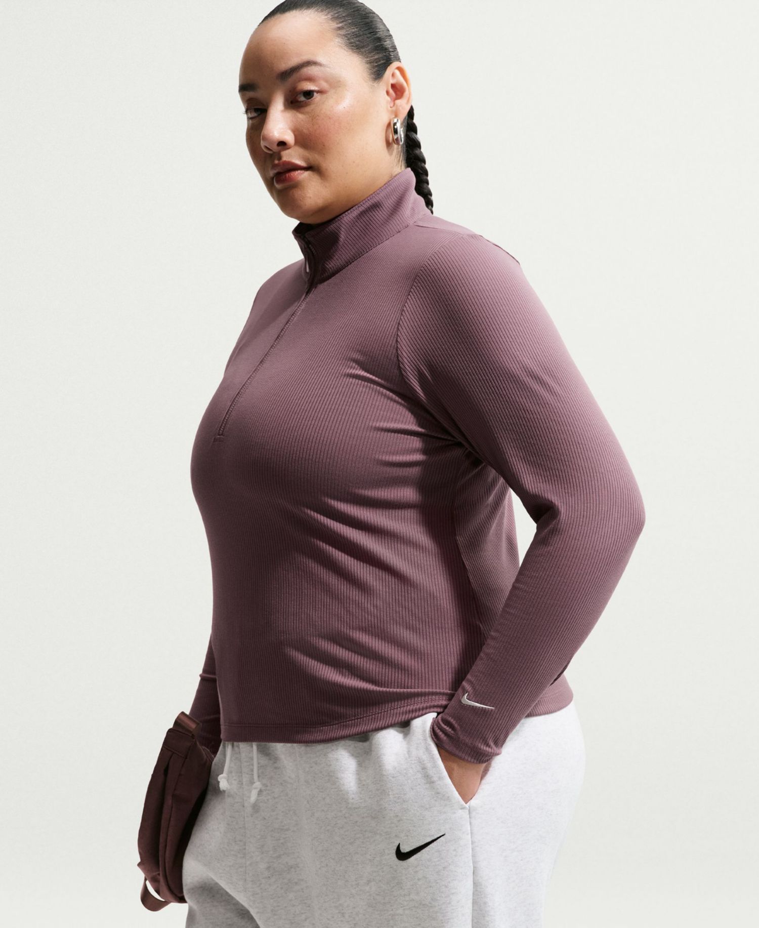 Plus Sportswear Ribbed Quarter-Zip Long-Sleeve Top