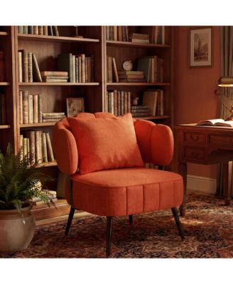 Modern Accent Barrel Chair with Scalloped Backrest, Pocket Coil Seat and Soft Chenille Fabric, Ideal for Living Room and Reading Corner