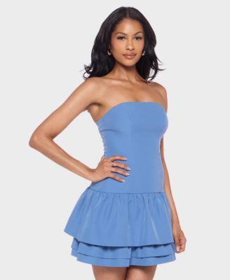 Juniors' Strapless Layered-Hem Fit & Flare Dress
