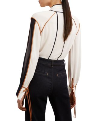 Women's Tipped Tie-Neck Blouse