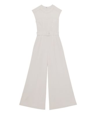Women's Sheer-Panel Wide-Leg Belted Jumpsuit
