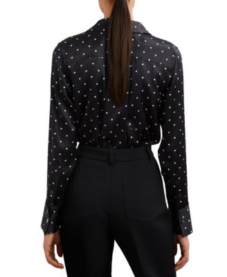 Women's Silk-Satin Polka-Dot Shirt