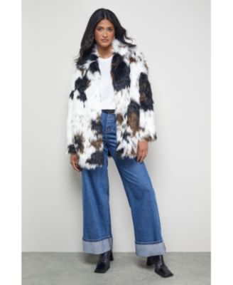 Women's Premium Funnel Neck Mono Faux Fur Coat