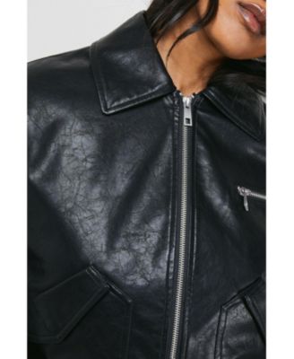Women's Faux Leather Distressed Bomber Jacket