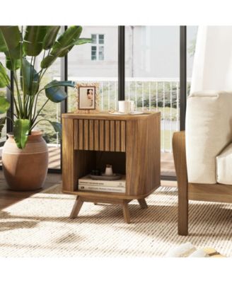 Mid-century Wood Nightstand with Drawer and Open Shelf