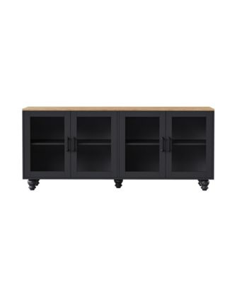 Farmhouse TV Stand for TVs  Buffet Cabinet with Tempered Glass Doors, Adjustable Shelves and 5 Gourd-Shaped Legs for Living Room