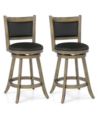 Swivel Bar Stools w/ Solid Rubber Wood Frame Set of 4 for Kitchen Island