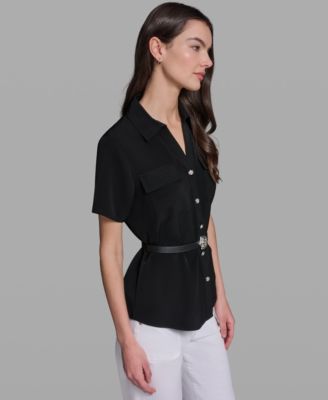 Women's Belted Short-Sleeve Top