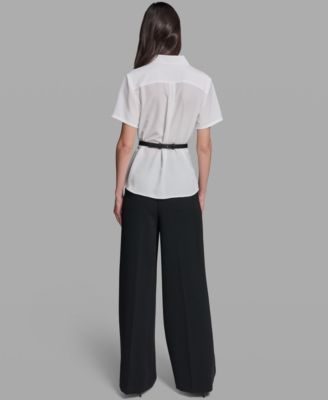 Women's Belted Short-Sleeve Top