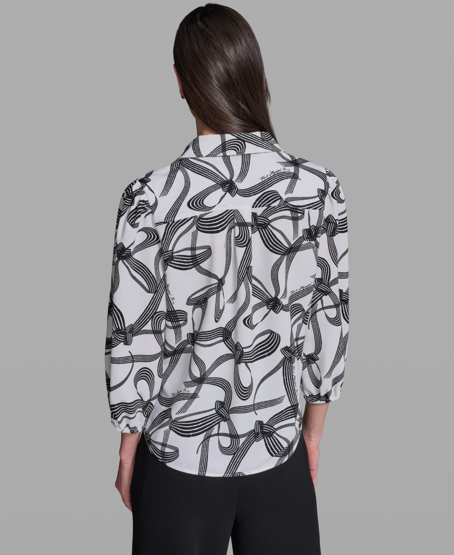 Women's Bow Print Woven Collared Top