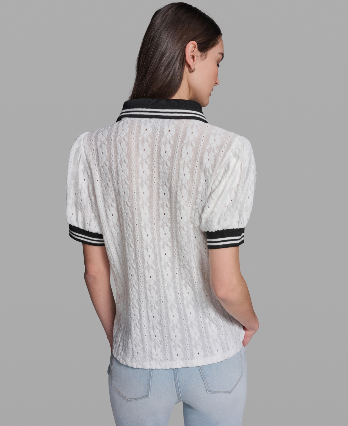 Karl Lagerfeld Paris Women's Collared Short-Sleeve Top