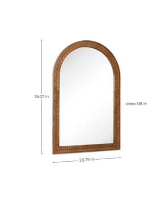 39.4'' Arched Wall Mirror with Carved Rubberwood Frame, Modern Farmhouse Accent
