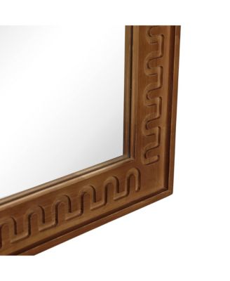 39.4'' Arched Wall Mirror with Carved Rubberwood Frame, Modern Farmhouse Accent