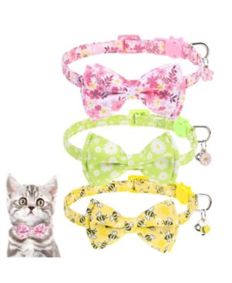 Spring Cat Collars Breakaway Bow Tie Bell Adjustable Flower Bee Pattern Kitten Safety Buckle