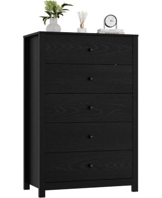 Modern 5 Drawer Wooden Dresser Chest, Tall Cabinet with Deep Storage Drawers, Metal Knobs, Versatile for Bedroom, Living Room.