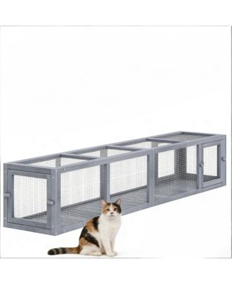 Outdoor Spacious Wooden Cat Enclosure with Tunnel Run, Window View and Play Area