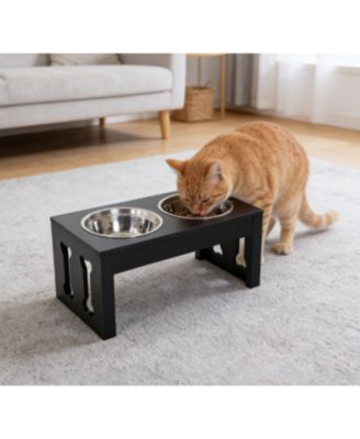 23" Modern Cat Feeder with Elevated Wooden Stand, Heavy Duty Design, Orthopedic Support