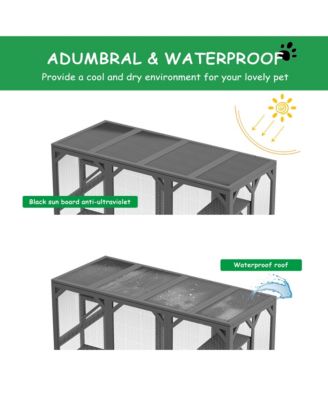 Large Cat Haven with Elevated Sleeping Platform, 71" Wooden Frame with Asphalt Roof, Indoor/Outdoor Enclosure with Wheels