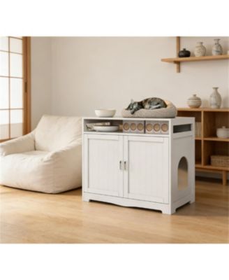 Zeus &  Ruta  Litter Box Enclosure with Hidden Plug 2 Doors Large Wooden Cat Washroom Bench