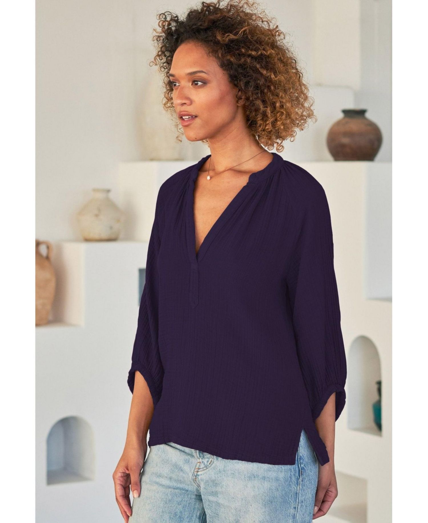 Women's Ocean+Main Fuchsia Gauze Top