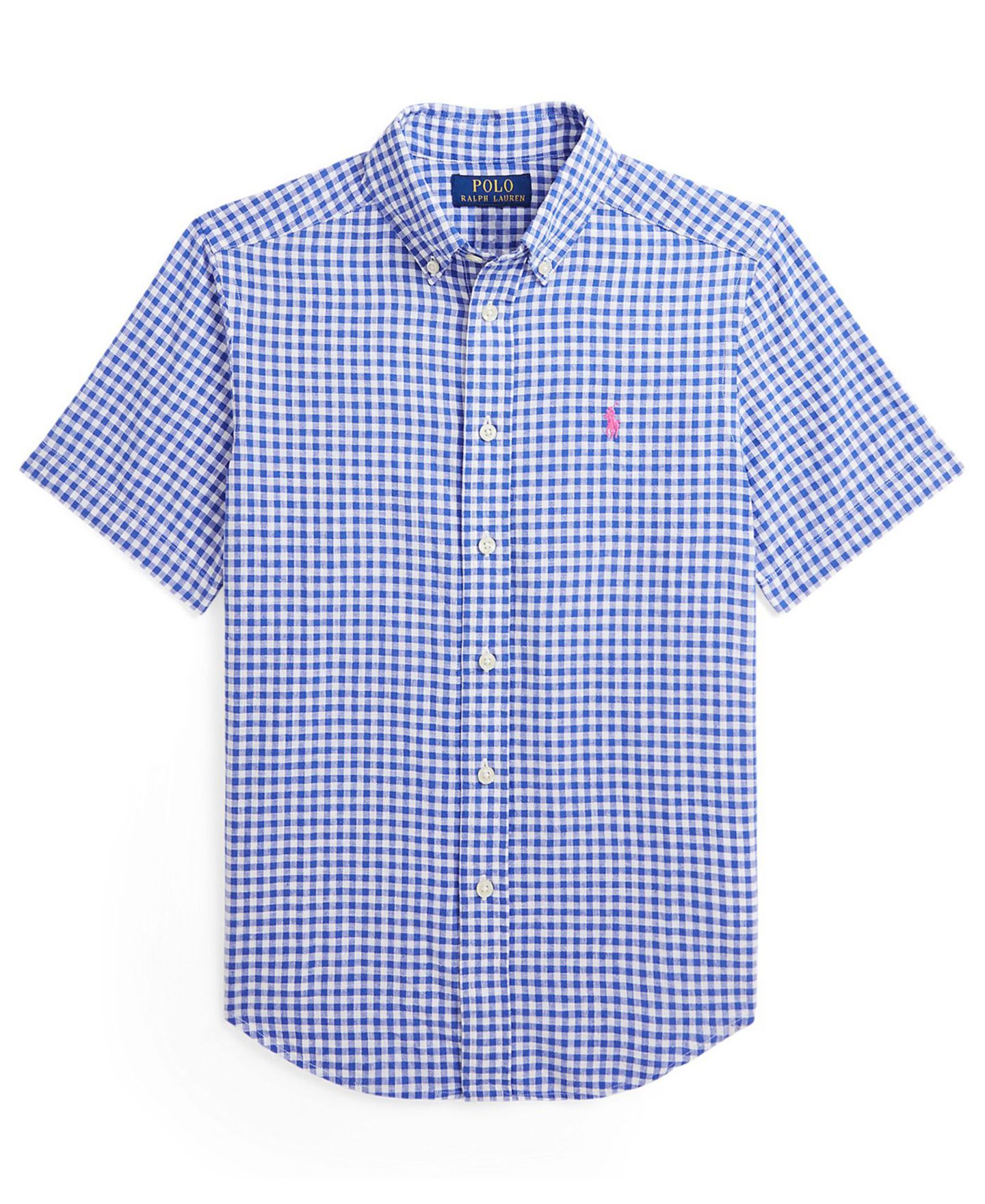 Рубашка Polo Ralph Lauren Plaid Linen Short-Sleeve Shirt для мальчиков, цвет: Королевский синий / Белый — фото 1