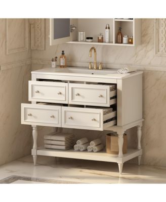 36" Bathroom Vanity with Undermount Ceramic Sink, 4-Drawer Free Standing Cabinet, Solid Wood Frame,Finish