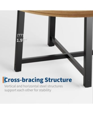 Industrial Farmhouse Round Dining Table for 4-6 - 47 Inch Natural Wood Color - Sturdy Metal Frame - Space-Saving Design - Perfect for Family