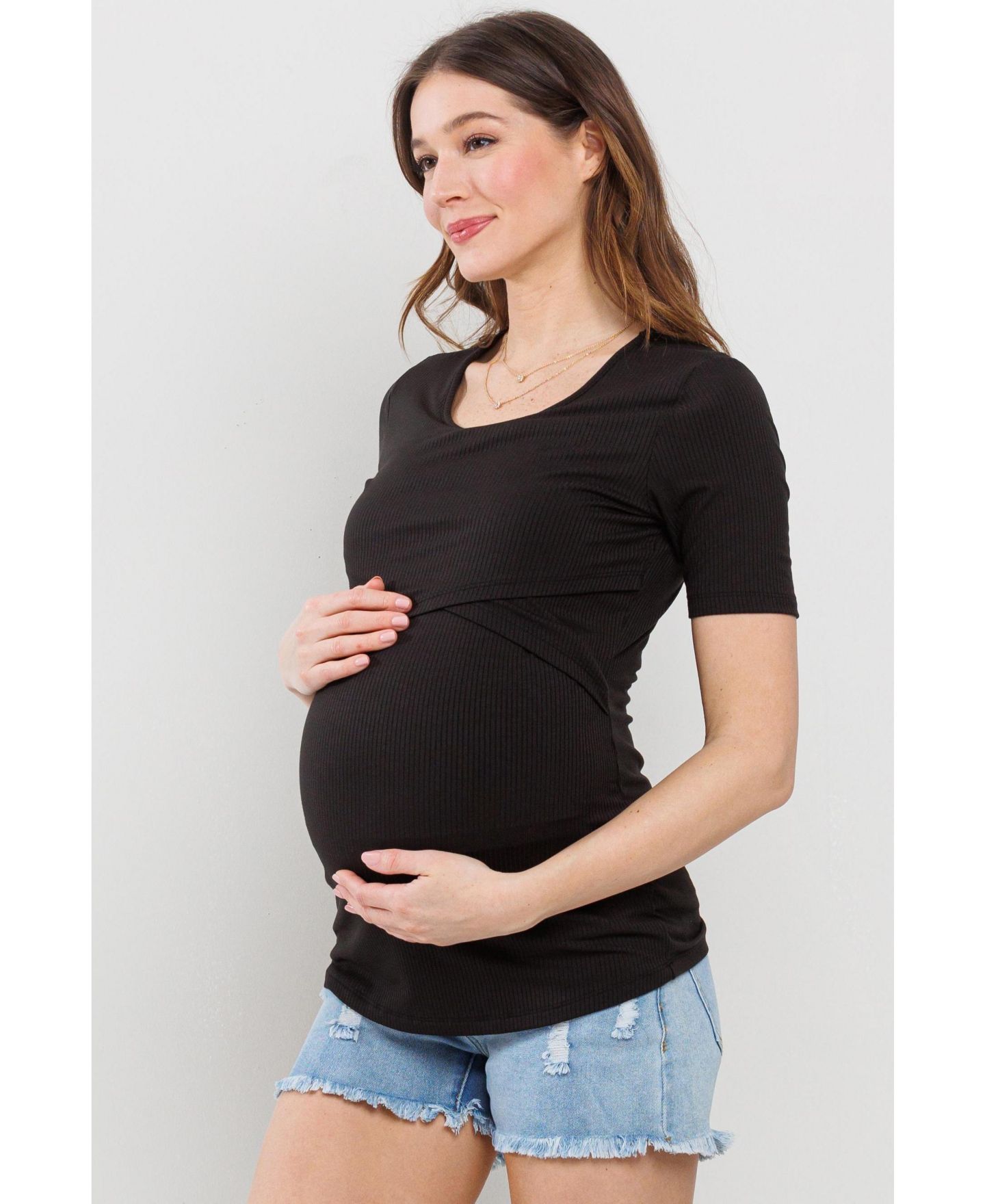 Женская футболка Hello Miz Short Sleeve Ribbed Crossover Nursing, цвет: Чёрный — фото 2