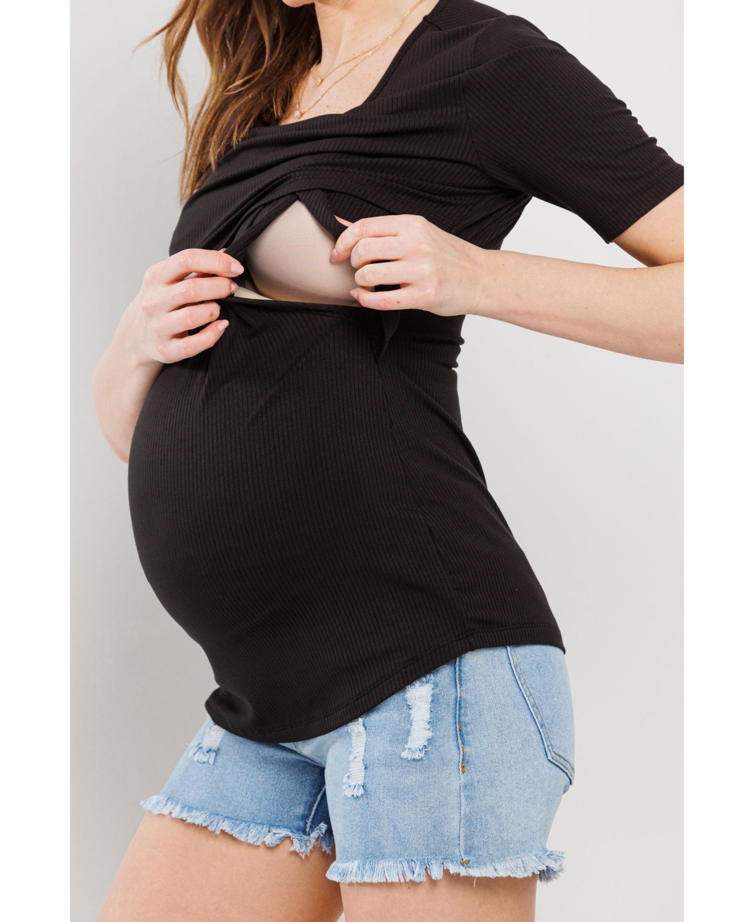 Women's Short Sleeve Ribbed Crossover Nursing T-Shirt