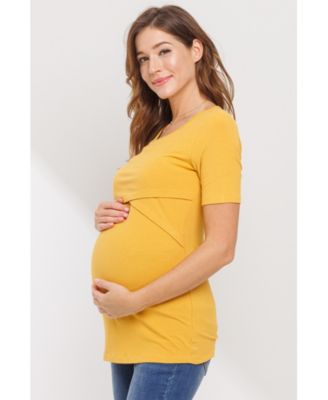 Maternity Short Sleeve Ribbed Crossover Nursing T-Shirt